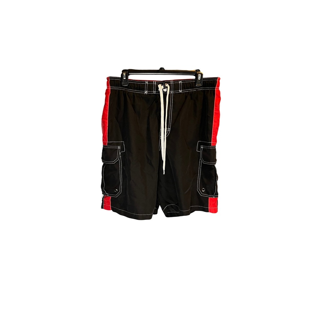 Sonoma Life Style Mens Medium Black Red Cargo Board Shorts Swim MeshLining